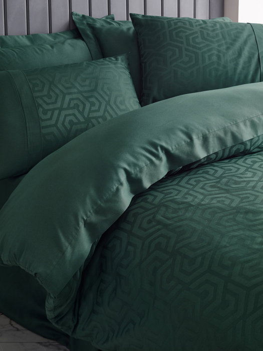 L'essentiel linge de maison Hexa - Green Juego de Funda de Edredón de Satén Doble